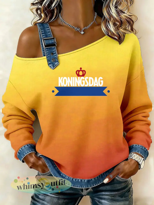 Dames Nederlandse Koningsdag print hemdje sweater - A / S