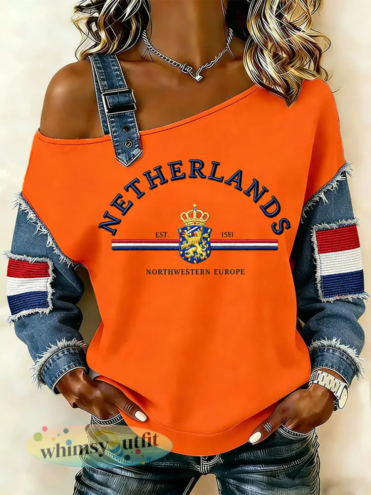 Dames Nederlandse Koningsdag print hemdje sweater - A / S
