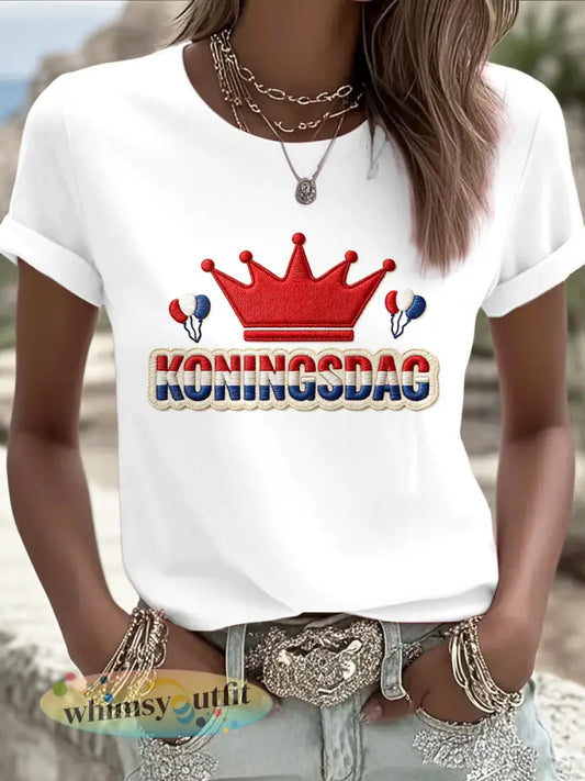 Dames Nederlandse Koningsdag Print Wit Casual T-shirt - Wit / S