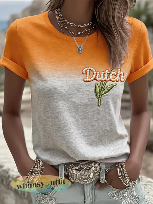Dames Nederlandse Parel Tulp Gradiënt 3D-Geprint Vrijetijdsshirt - Veelkleurig / S