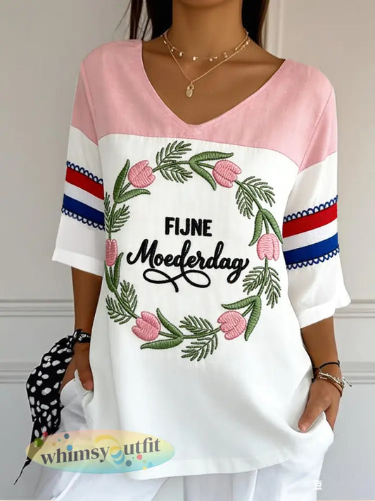 Dames Nederlandse Vlag Patchwork Print Moederdag cadeau casual jurk - Wit / S