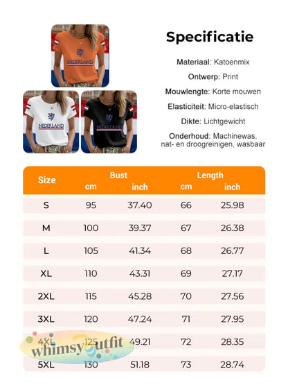 Dames Nederlandse vlag print casual T-shirt