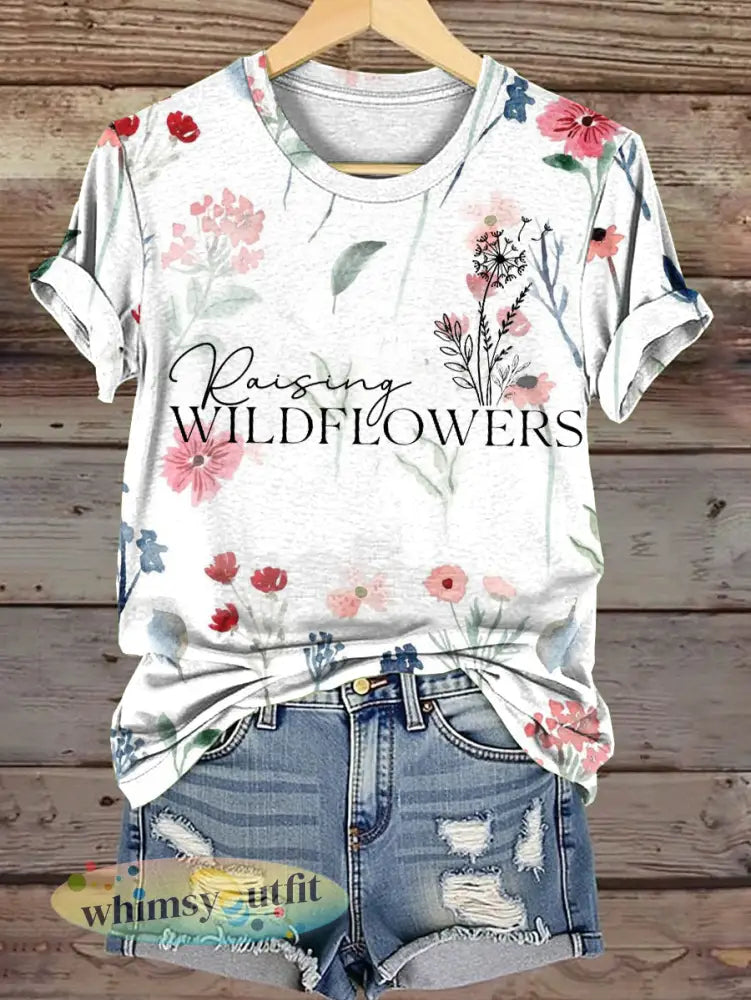 Dames opvoeden wilde bloemen Moeders dag cadeau T-shirt met korte mouwen - als foto / S
