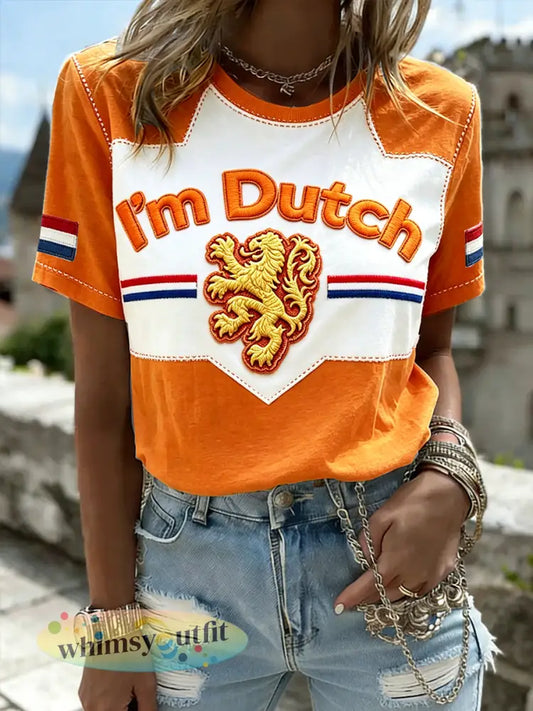 Dames oranje Nederlandse patchworkprint casual t-shirt - Sinaasappel / S