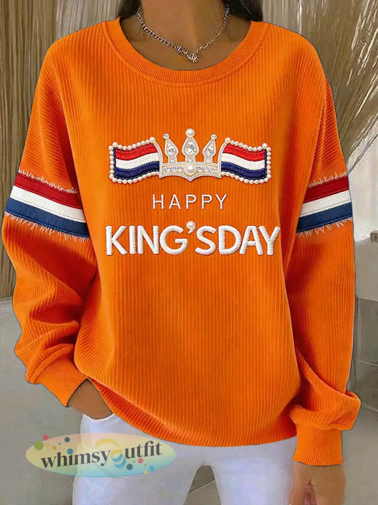 Dames Oranje Nederlandse Vlag Patchwork Print Relaxed Sweatshirt - Sinaasappel / S