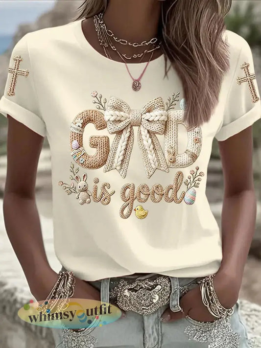 Dames Paashaas Print Casual T-shirt - Abrikoos / S
