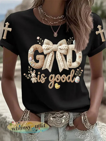 Dames Paashaas Print Casual T-shirt - Zwart / S