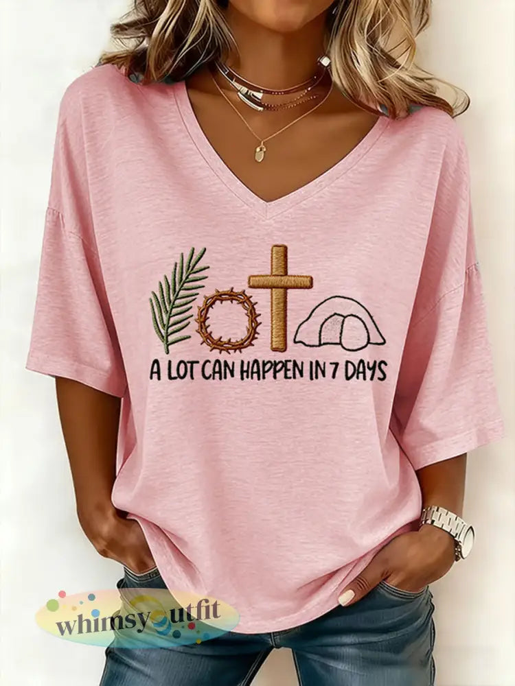 Dames paashaas veel kan gebeuren in 3 dagen Gedrukt T-shirt - Roze / S