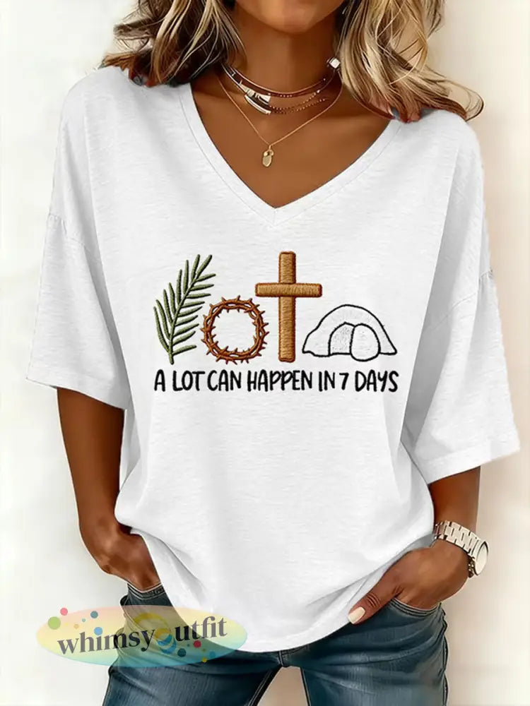 Dames paashaas veel kan gebeuren in 3 dagen Gedrukt T-shirt - Wit / S