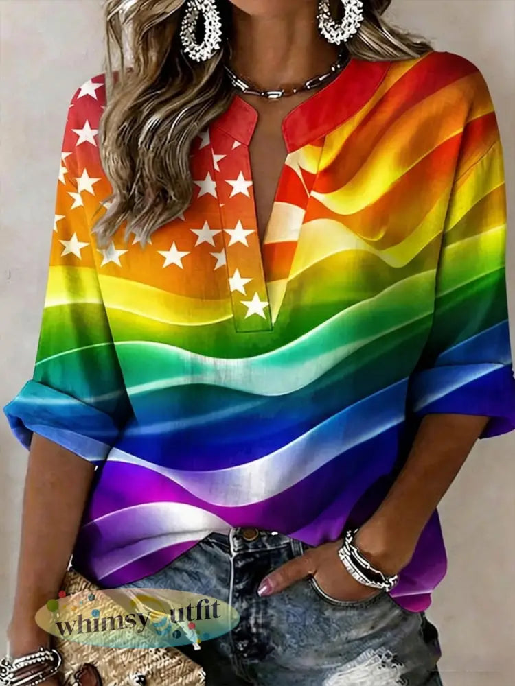 Dames Pride maand regenboogvlag bedrukt katoen-linnen bovenkant - als foto / S
