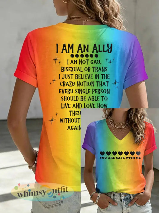 Dames Pride Month Gedrukt JE ZIJN VEILIG MET ME Casual T-shirt met korte mouwen - als foto / S