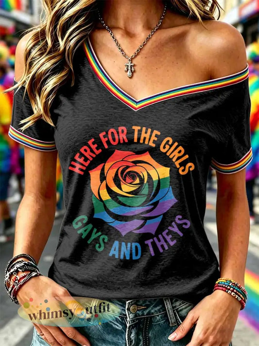 Dames Pride Month Regenboogprint Casual off-shoulder T-shirt - als foto / S