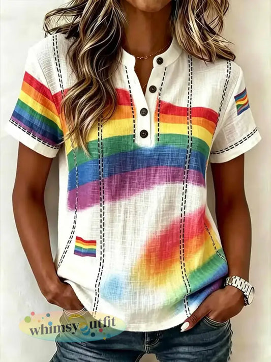 Dames Rainbow Pride maand print T-shirt met korte mouwen - Wit / S