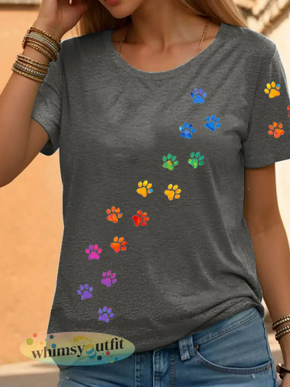 Dames Regenboog Dierenprint Casual T-shirts - donkergrijs / S