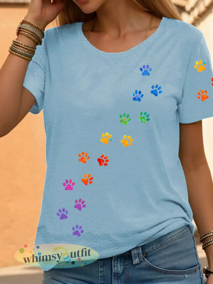 Dames Regenboog Dierenprint Casual T-shirts - hemelsblauw / S