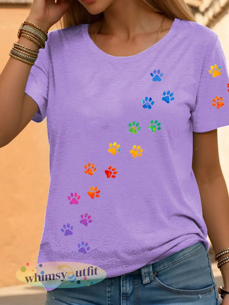 Dames Regenboog Dierenprint Casual T-shirts - lichtpaars / S