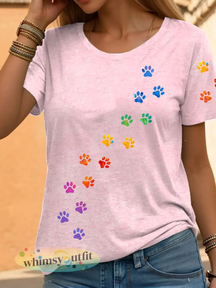 Dames Regenboog Dierenprint Casual T-shirts - lichtroze / S
