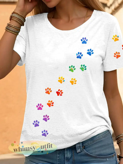 Dames Regenboog Dierenprint Casual T-shirts - wit / S