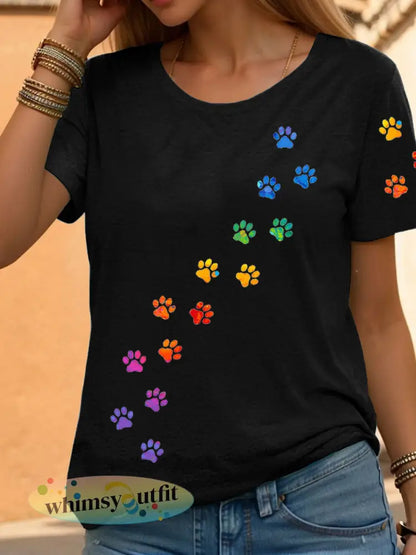 Dames Regenboog Dierenprint Casual T-shirts - zwart / S