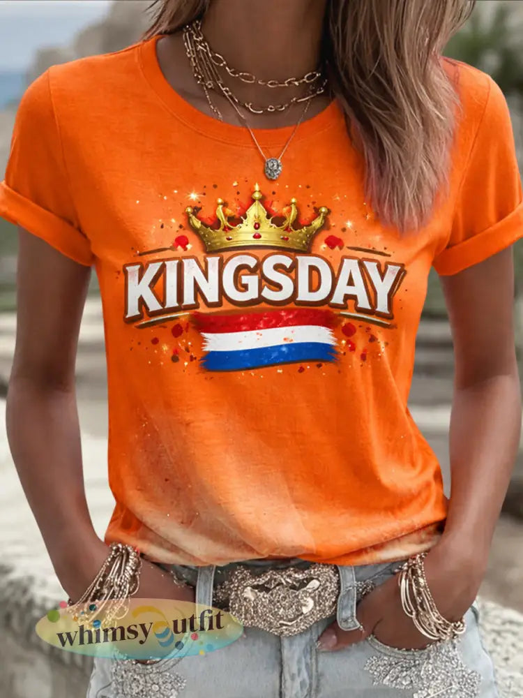 Dames Retro Koning van Nederland Muziek Festival Casual T-shirt - Sinaasappel / S