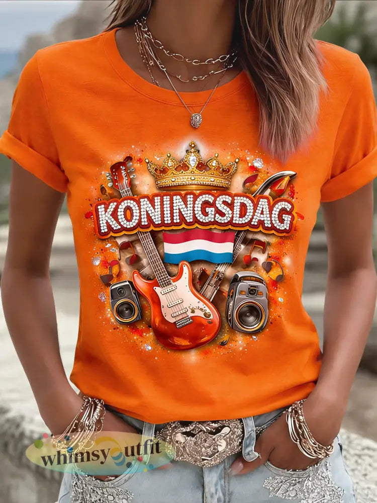 Dames Retro Nederlandse Muziek Festival Casual T-shirt - Sinaasappel / S