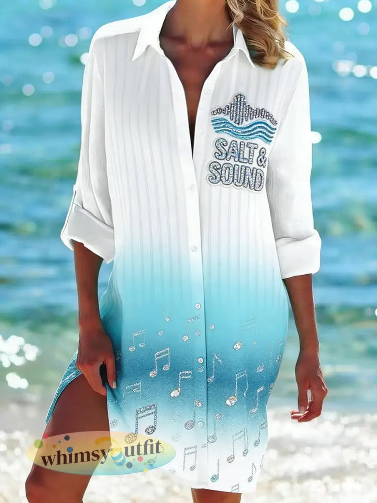 Dames Retro Nederlandse Seaside Muziek Festival Gestreepte Casual Shirt Jurk - Blauw / S