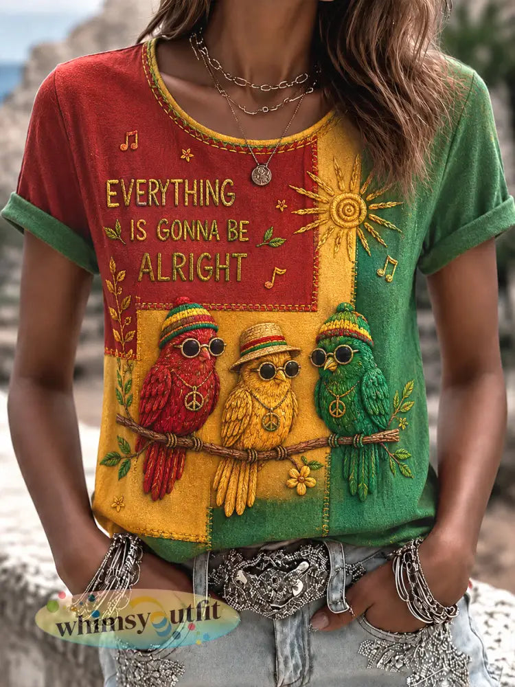Dames Retro Reggae Art Patchwork Casual T-shirt - als foto / S