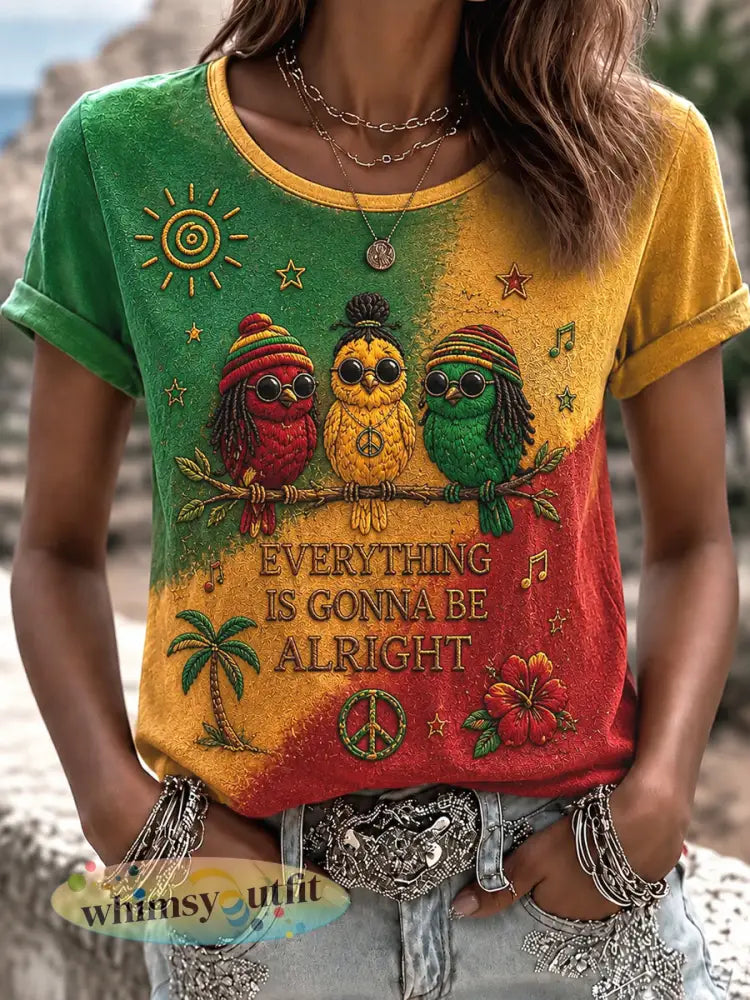 Dames Retro Reggae Art Print Casual T-shirt - als foto / S