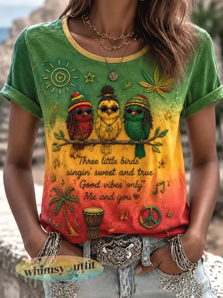 Dames Retro Reggae Muziek Gradiënt Casual T-shirt - als foto / S