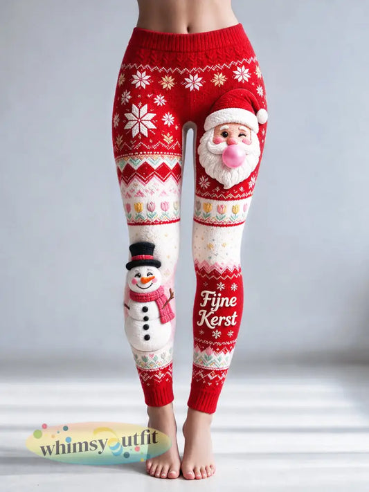 Dames rode Nederlandse kerst kerstman print casual leggings - Rood / S