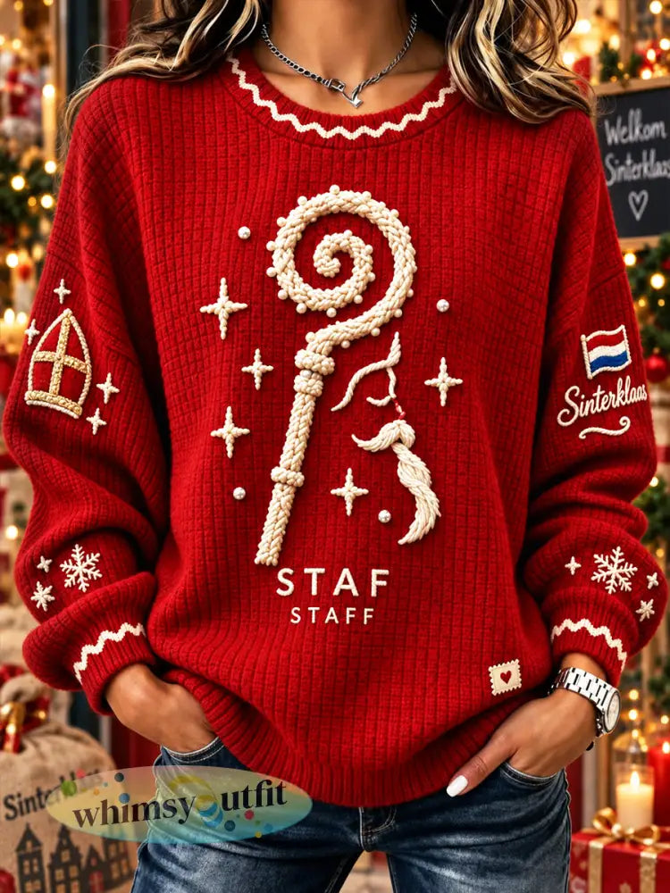 Dames Rood Nederlands St. Nicholas Day 3D-geprinte casual sweatshirt - Rood / S