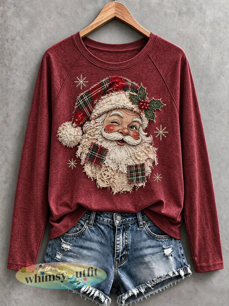 Dames Santa T-shirt met lange mouwen - Wijnrood / S