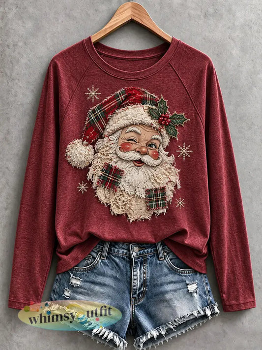 Dames Santa T-shirt met lange mouwen - Wijnrood / S