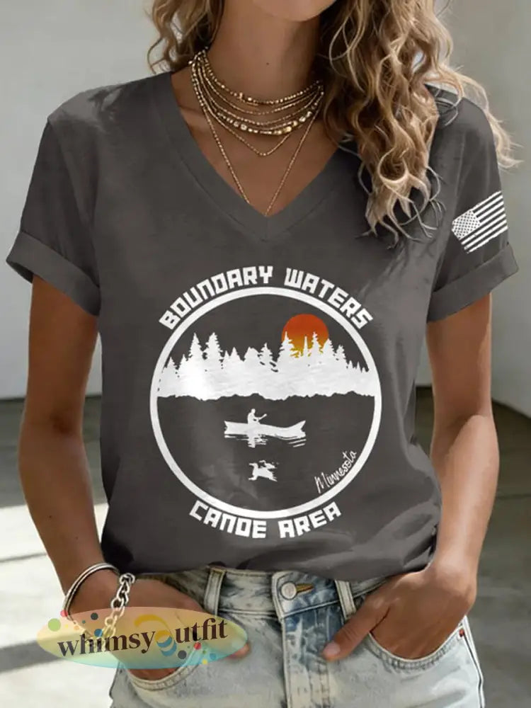 Dames Save The Boundary Waters Print T-shirt - Donkergrijs / S