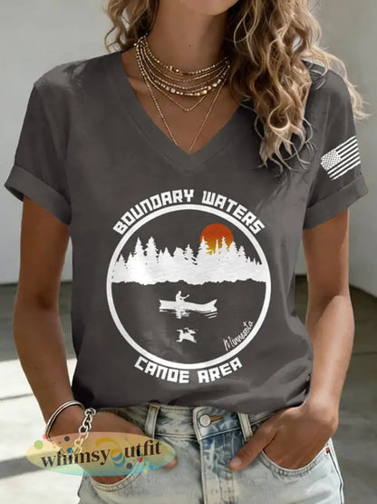 Dames Save The Boundary Waters Print T-shirt - Donkergrijs / S