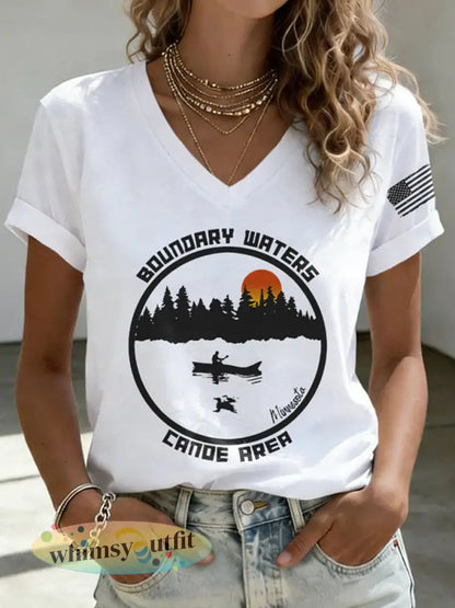 Dames Save The Boundary Waters Print T-shirt - Wit / S