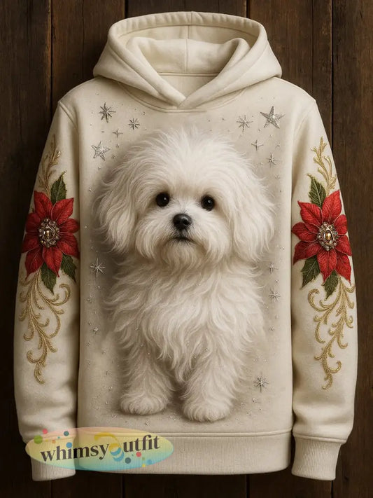 Dames schattige hond kunst print casual lange mouw trui - Wit / S