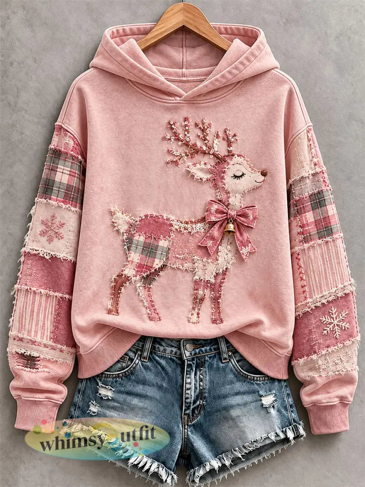 Dames schattige roze Elk Hoodie - Roze / S