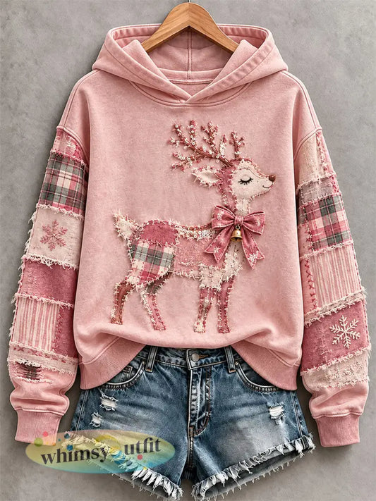 Dames schattige roze Elk Hoodie - Roze / S