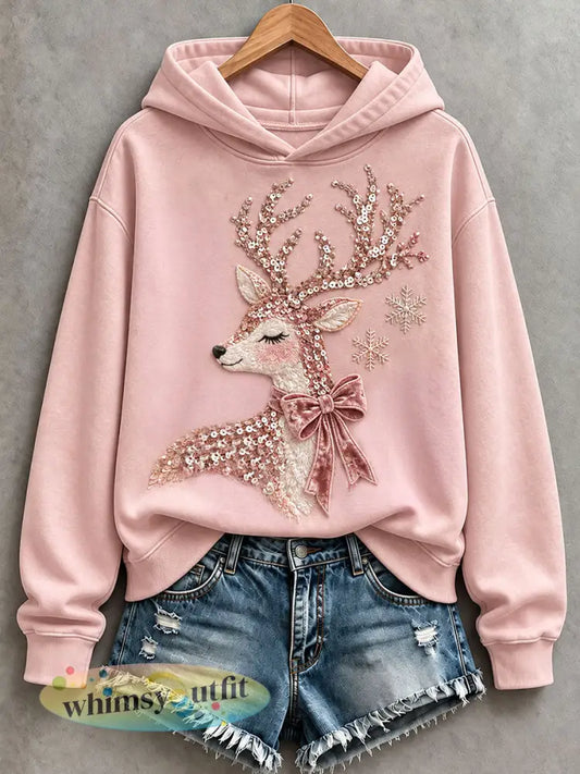 Dames schattige roze Elk Hoodie - Roze / S