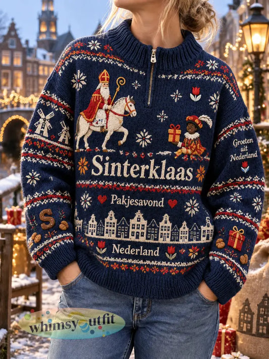 Dames-sweatshirt met grafische print voor Sint Nicolaas coltrui en lange mouwen - A / S