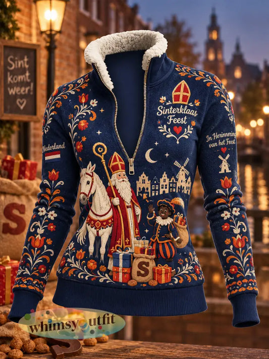 Dames-sweatshirt met grafische print voor Sint Nicolaas coltrui en lange mouwen - A / S