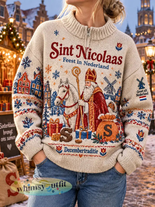 Dames-sweatshirt met grafische print voor Sint Nicolaas coltrui en lange mouwen - A / S