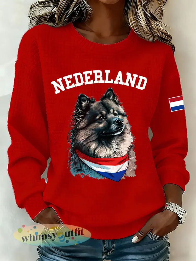 Dames sweatshirt met lange mouwen en Nederlandse hondendruk - A / S