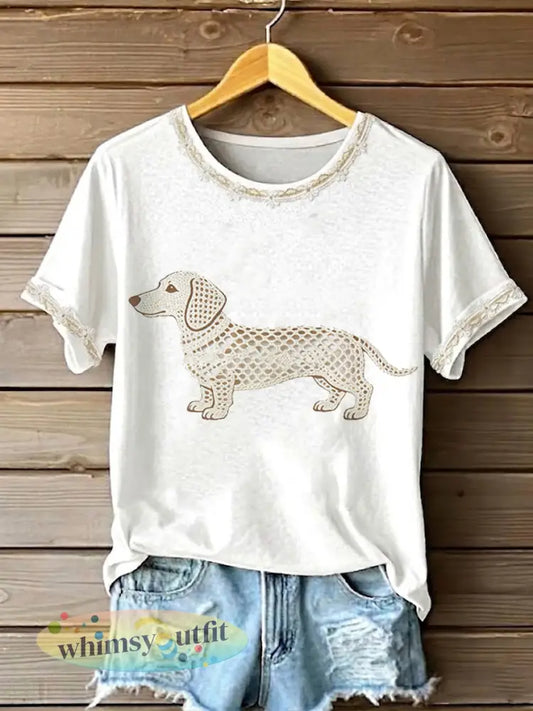 Dames T-shirt met kattenmotief en korte mouwen - Wit / S