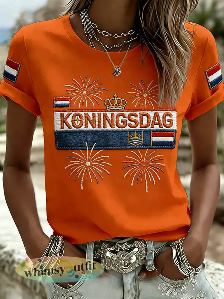 Dames T-shirt met koningsdagthema en print - A / S