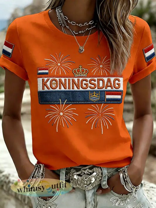 Dames T-shirt met koningsdagthema en print - A / S