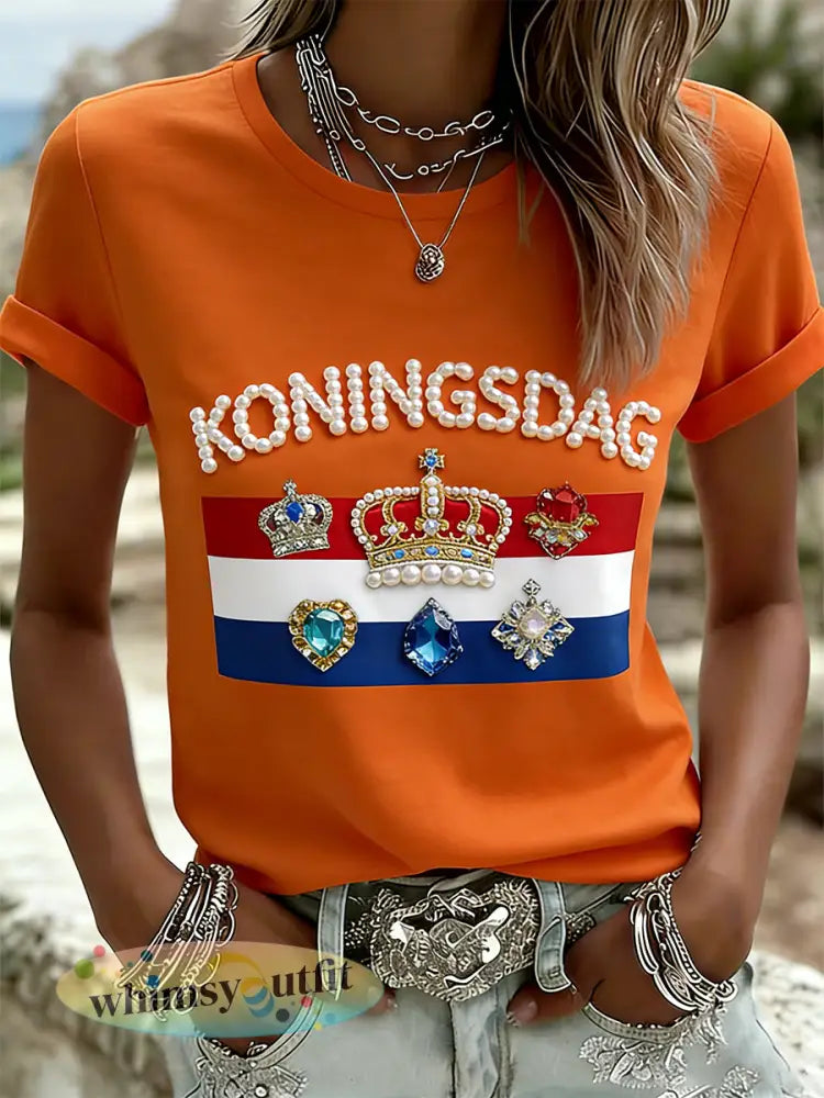 Dames T-shirt met koningsdagthema en print - A / S