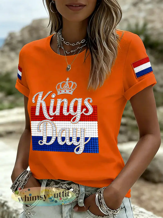 Dames T-shirt met koningsdagthema en print - A / S