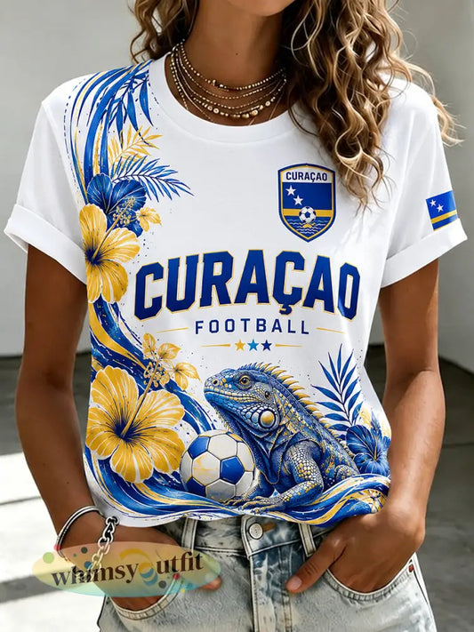 Dames-T-shirt met korte mouwen en print van eilandvoetbal - A / S
